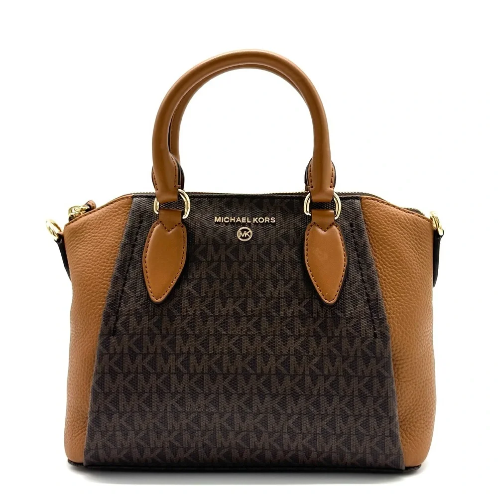 Michael Kors Sienna Medium Logo and Leather Messenger Bag Brown/Acorn